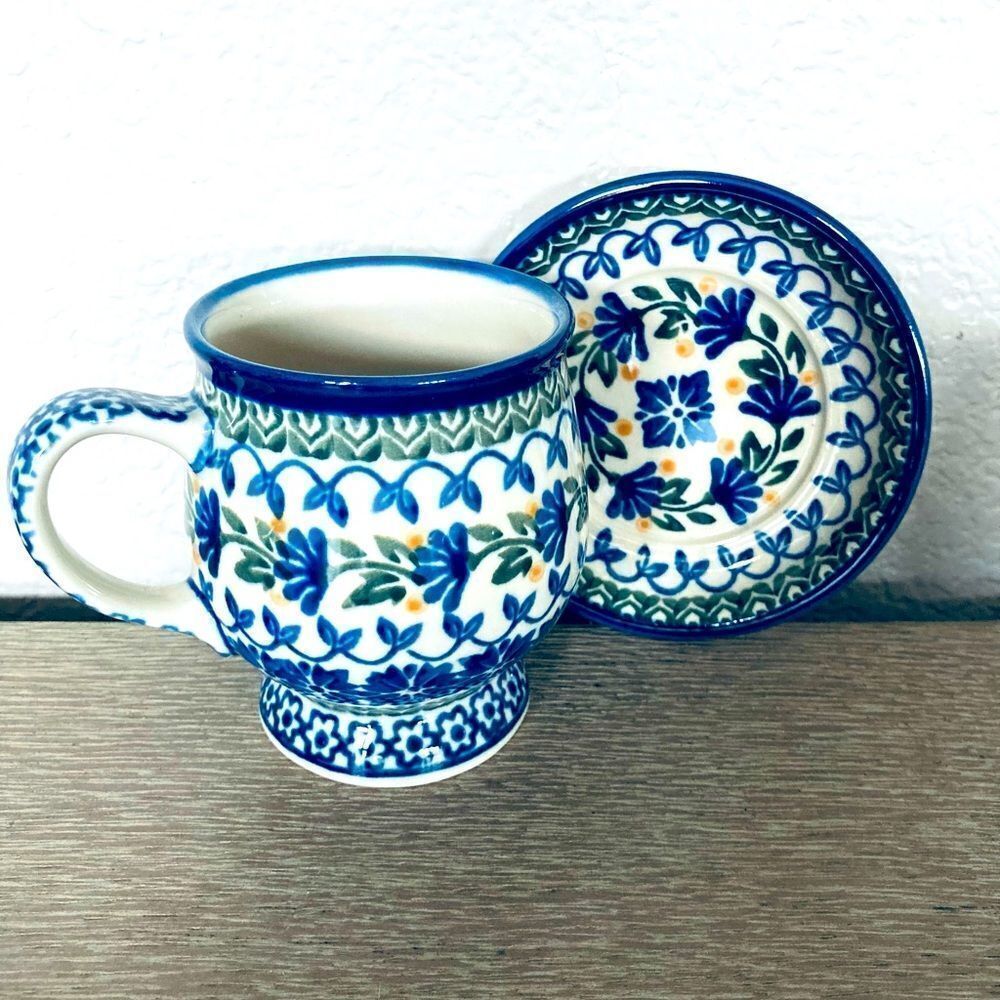 Boleslawiec 2-pc Polish Pottery Ceramic Mug Saucer Set